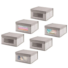 Load image into Gallery viewer, Shop for mdesign soft stackable fabric closet storage organizer holder bin with clear window attached hinged lid for bedroom hallway entryway bathroom textured print medium 6 pack linen tan