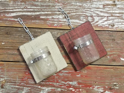 (Set of 2) R & W Decorative Handcrafted Wood With Mason Jar - Red + Beige