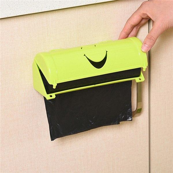 1PC Smile Face Garbage Bags Storage Box Container Wall-mounted Plastic Bag Holder Kitchen Grocery Dispenser Bathroom Organizer