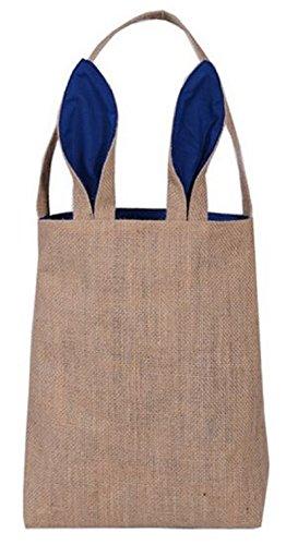 Easter Egg Hunt Basket Bag - Bunny Rabbit Ear Design - reusable baskets - kids party gift bags - baby shower & book storage - grocery shopping and more by Jolly Jon Products (Burlap / Navy Ears)