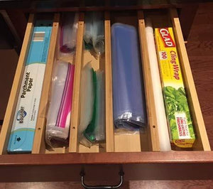 Get one cottage adjustable wood drawer organizer set with 4 bonus pieces for kitchen utensils and silverware bathroom makeup and toiletries and office desk supplies makes the most of your storage