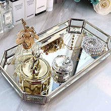 Load image into Gallery viewer, Try hersoo large classic vanity tray ornate decorative perfume elegant mirrorred tray for skincare dresser vintage organizer for bathroom countertop bathroom accessories organizer brass