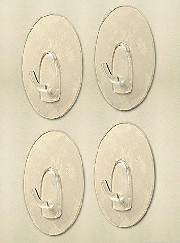 Bathroom Wall Hooks - Set of 4 Clear Circle Hooks - Seamless Nail Free Hangers - Reusable Heavy Duty Wall Hooks(5507-4)