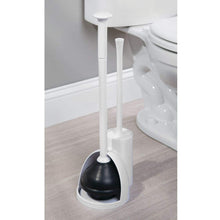 Load image into Gallery viewer, Order now mdesign modern slim compact freestanding plastic toilet bowl brush cleaner and plunger combo set kit with holder caddy for bathroom storage and organization covered lid brush 2 pack white
