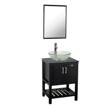 Load image into Gallery viewer, Results 24 bathroom vanity and sink combo stand cabinet mdf board cabinet tempered glass vessel sink round clear sink bowl 1 5 gpm water save chrome faucet solid brass pop up drain w mirror