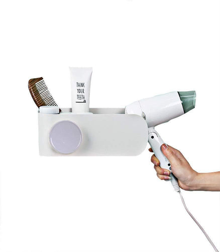 Hair Dryer Holder,Wall Mount Blow Hair Dryer Rack with Cabinets, Styling Tool Organizer Storage Shelf for Hair Dryer,Premium White