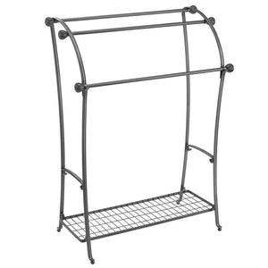 Organize with mdesign large freestanding towel rack holder with storage shelf 3 tier metal organizer for bath hand towels washcloths bathroom accessories graphite gray