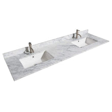 Load image into Gallery viewer, Discover wyndham collection daria 72 inch double bathroom vanity in dark gray white carrara marble countertop undermount square sinks and 24 inch mirrors