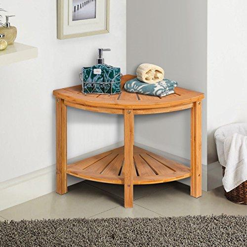 Corner Shower Beach Bamboo Spa Seat Stool Bathroom Organizer w/Storage Shelf