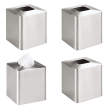 Load image into Gallery viewer, Budget mdesign square paper facial tissue box cover holder for bathroom vanity countertops bedroom dressers night stands desks and tables metal 4 pack brushed