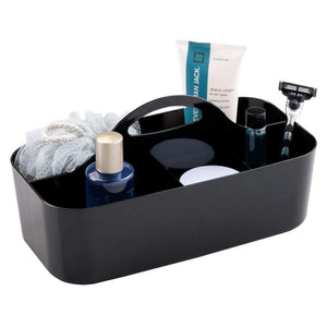 On amazon mdesign plastic portable storage organizer caddy tote divided basket bin with handle for bathroom dorm room holds hand soap body wash shampoo conditioner lotion large 4 pack black