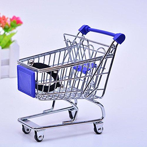 Mini Shopping CartToy Shopping CartKid Grocery Cart-Stainless Steel Perfume Lipstick Soap Storage Bathroom Organizer Mini Shopping Carts Sponge Egg Puff Bathroom - Blue