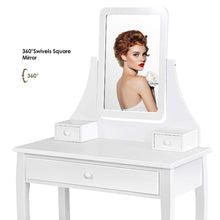Load image into Gallery viewer, Cheap giantex bathroom vanity dressing table set 360 rotate mirror pine wood legs padded stool dressing table girls make up vanity set w stool rectangle mirror 3 drawers white