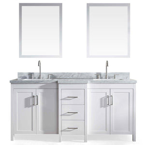 Top rated ariel e073d wht hollandale 73 solid wood double sink bathroom vanity set in white with white carrara marble countertop and mirror