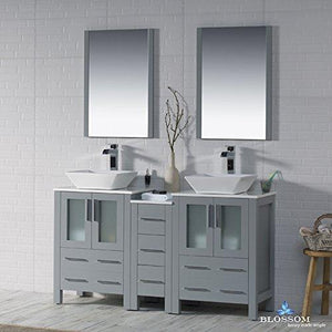 Try blossom sydney 60 inches double vessel sink bathroom vanity side cabinet vessel ceramic sink with mirror solid wood metal grey 001 60 15d 1616v