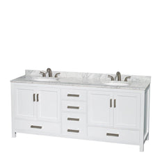 Load image into Gallery viewer, Purchase wyndham collection sheffield 80 inch double bathroom vanity in white white carrera marble countertop undermount oval sinks and no mirror