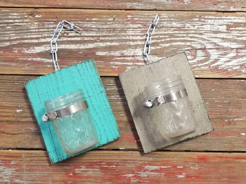 (Set of 2) R & W Decorative Handcrafted Wood With Mason Jar - Teal + Grey