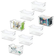 Load image into Gallery viewer, Amazon mdesign plastic storage organizer holder bin box with handles for cube furniture shelving organization for closet kids bedroom bathroom home office 10 x 6 x 6 high 8 pack clear