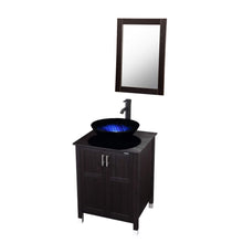 Load image into Gallery viewer, Select nice modern bathroom vanity and sink combo stand cabinet with vanity mirror single mdf cabinet with blue glass vessel sink round bowl