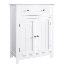 Load image into Gallery viewer, The best vasagle free standing bathroom cabinet with drawer and adjustable shelf kitchen cupboard wooden entryway storage cabinet white 23 6 x 11 8 x 31 5 inches ubbc61wt