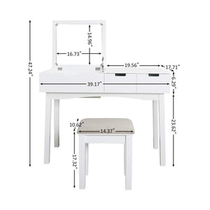Shop for vanity set with dressing table flip top mirror organizer cushioned stool makeup wooden writing desk 2 drawers easy assembly beauty station bathroom white