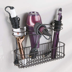 Latest mdesign metal wire cabinet wall mount hair care styling tool organizer bathroom storage basket for hair dryer flat iron curling wand hair straightener brushes holds hot tools bronze