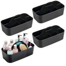 Load image into Gallery viewer, New mdesign plastic portable storage organizer caddy tote divided basket bin with handle for bathroom dorm room holds hand soap body wash shampoo conditioner lotion large 4 pack black
