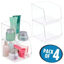 Load image into Gallery viewer, Online shopping mdesign large stackable plastic bathroom storage organizer bin basket with wide open front for vanity countertops cabinets closets under sinks cube 7 75 wide 4 pack clear