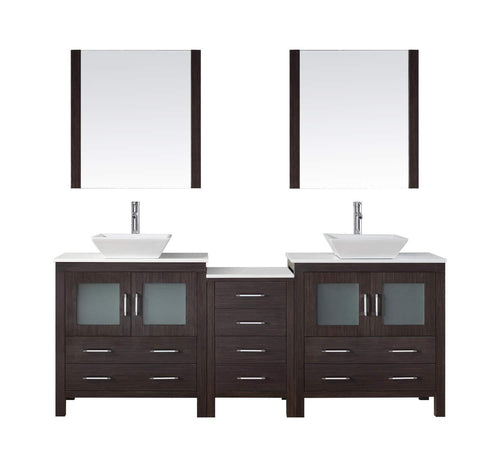 New virtu usa dior 82 inch double sink bathroom vanity set in espresso w square vessel sink white engineered stone countertop single hole polished chrome 2 mirrors kd 70082 s es