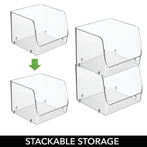 On amazon mdesign large stackable plastic bathroom storage organizer bin basket with wide open front for vanity countertops cabinets closets under sinks cube 7 75 wide 4 pack clear