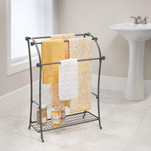 Results mdesign large freestanding towel rack holder with storage shelf 3 tier metal organizer for bath hand towels washcloths bathroom accessories graphite gray