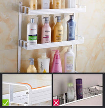 Load image into Gallery viewer, Order now 2 layer space aluminum bathroom corner shelf shower caddy shampoo soap cosmetic storage basket kitchen spice rack holder organizer with towel bar and hooks rectangle double