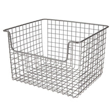 Load image into Gallery viewer, Related mdesign farmhouse decor metal storage organizer basket vintage grid style for organizing closets shelves cabinets in bedrooms bathrooms entryways hallways 12 wide 8 pack graphite gray