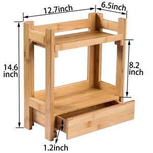 Top pelyn makeup organizer cosmetic storage vanity shelf display stand rack with drawer ideal for bathroom sink countertop dresser natural bamboo