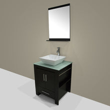 Load image into Gallery viewer, Amazon best walcut 24 inch bathroom vanity and sink combo modern black mdf cabinet ceramic vessel sink with faucet and pop up drain mirror tempered glass counter top