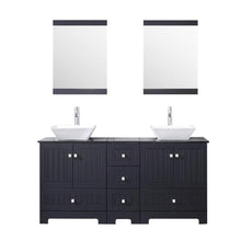 Load image into Gallery viewer, New sliverylake 60 bathroom vanity and sink combo bathroom cabinet black countertop sink bowl w mirror set ceramic vessel black trapeziform