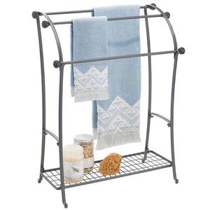 Order now mdesign large freestanding towel rack holder with storage shelf 3 tier metal organizer for bath hand towels washcloths bathroom accessories graphite gray