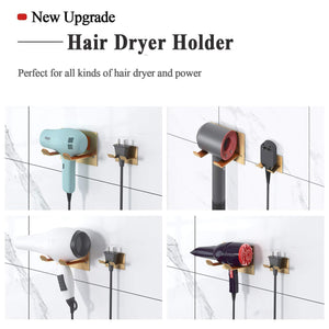 Storage organizer xigoo adhesive hair dryer holder wall mount bathroom hair blow dryer rack organizer stick on wall fit for most hair dryers upgrade gold