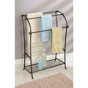Best seller  mdesign large freestanding towel rack holder with storage shelf 3 tier metal organizer for bath hand towels washcloths bathroom accessories bronze warm brown