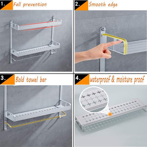 Related 2 layer space aluminum bathroom corner shelf shower caddy shampoo soap cosmetic storage basket kitchen spice rack holder organizer with towel bar and hooks rectangle double
