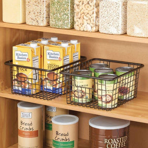 The best mdesign farmhouse decor metal wire food storage organizer bin basket with handles for kitchen cabinets pantry bathroom laundry room closets garage 10 25 x 9 25 x 5 25 4 pack bronze