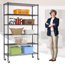 Load image into Gallery viewer, Best bestoffice 6 tier wire shelving unit heavy duty height adjustable nsf certification utility rolling steel commercial grade with wheels for kitchen bathroom office 2100lbs capacity 18x48x82 black