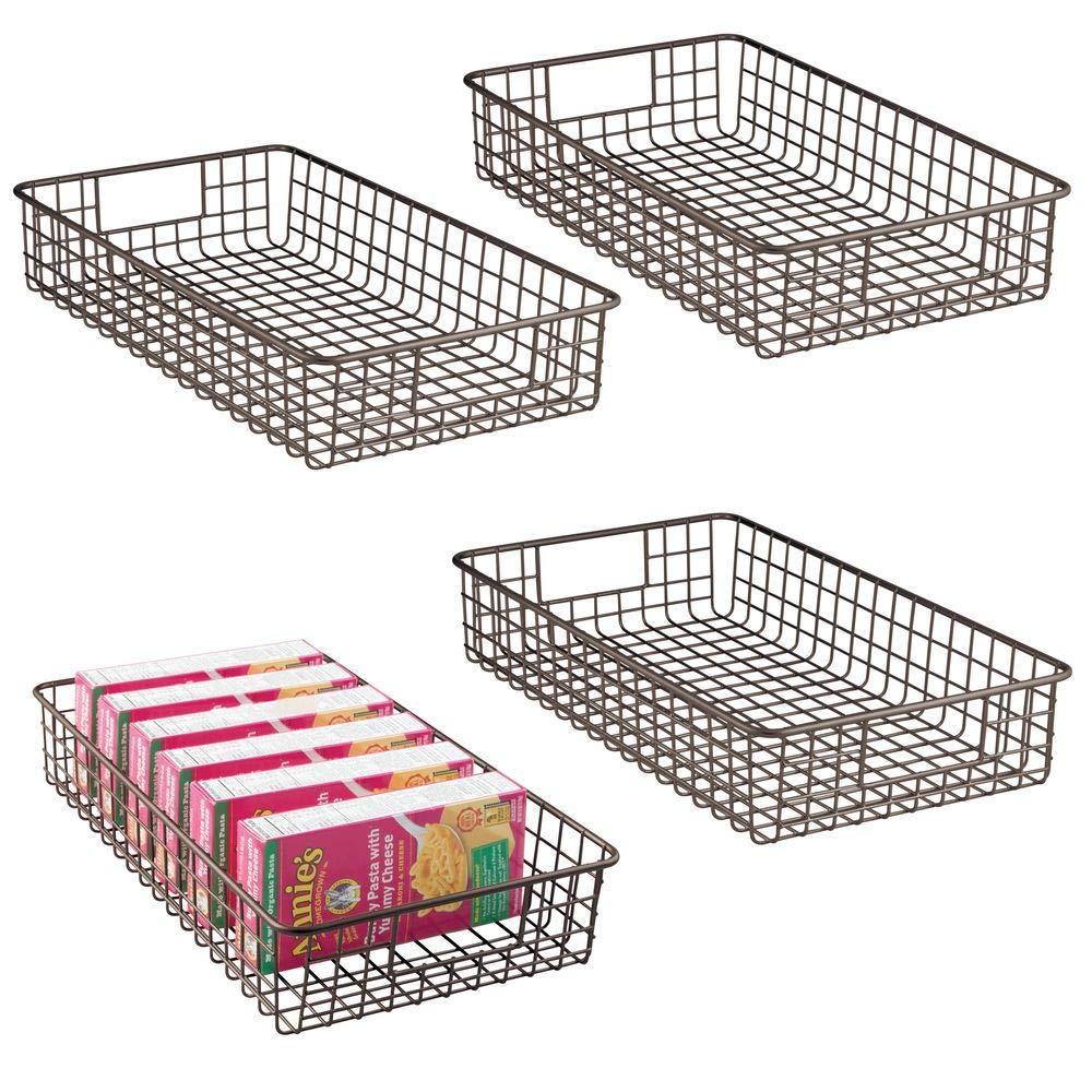 Shop mdesign household metal wire cabinet organizer storage organizer bins baskets trays for kitchen pantry pantry fridge closets garage laundry bathroom 16 x 9 x 3 4 pack bronze