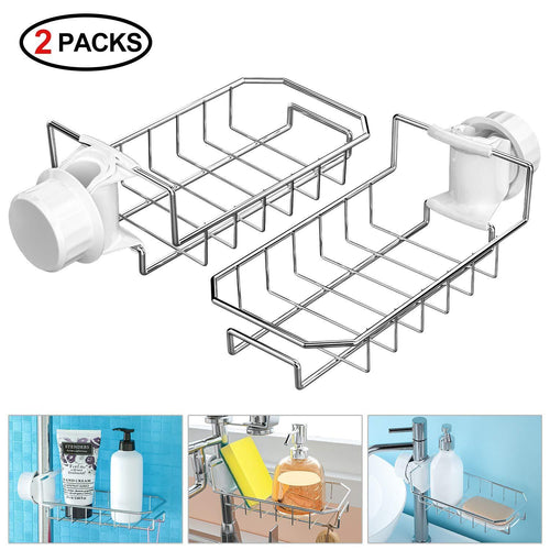 Budget friendly leefe 2pcs kitchen faucet sponge holder stainless steel storage rack hanging sink caddy organizer for scrubbers soap bathroom detachable no suction cup or magnet no drilling