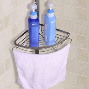 New mythinglogic corner shower caddy adjustable height shower tension rod with wire basket 3 tier stainless steel shower shelf rack bathroom shower organizer for shampoo conditioner soap and towel