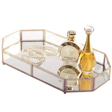 Load image into Gallery viewer, Best seller  hersoo large classic vanity tray ornate decorative perfume elegant mirrorred tray for skincare dresser vintage organizer for bathroom countertop bathroom accessories organizer brass