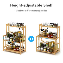 Load image into Gallery viewer, Home 3 tier standing spice rack little tree kitchen bathroom countertop storage organizer bamboo spice bottle jars rack holder with adjustable shelf bamboo
