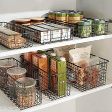 Load image into Gallery viewer, Discover the mdesign farmhouse decor metal wire food storage organizer bin basket with handles for kitchen cabinets pantry bathroom laundry room closets garage 16 x 6 x 6 8 pack bronze