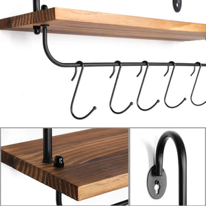 Amazon o kis wall floating shelves for kitchen bathroom coffee nook with 10 adjustable hooks for mugs cooking utensils or towel rustic storage shelves set of 2