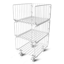 Load image into Gallery viewer, Discover the pup joint metal wire baskets 3 tiers foldable stackable rolling baskets utility shelf unit storage organizer bin with wheels for kitchen pantry closets bedrooms bathrooms